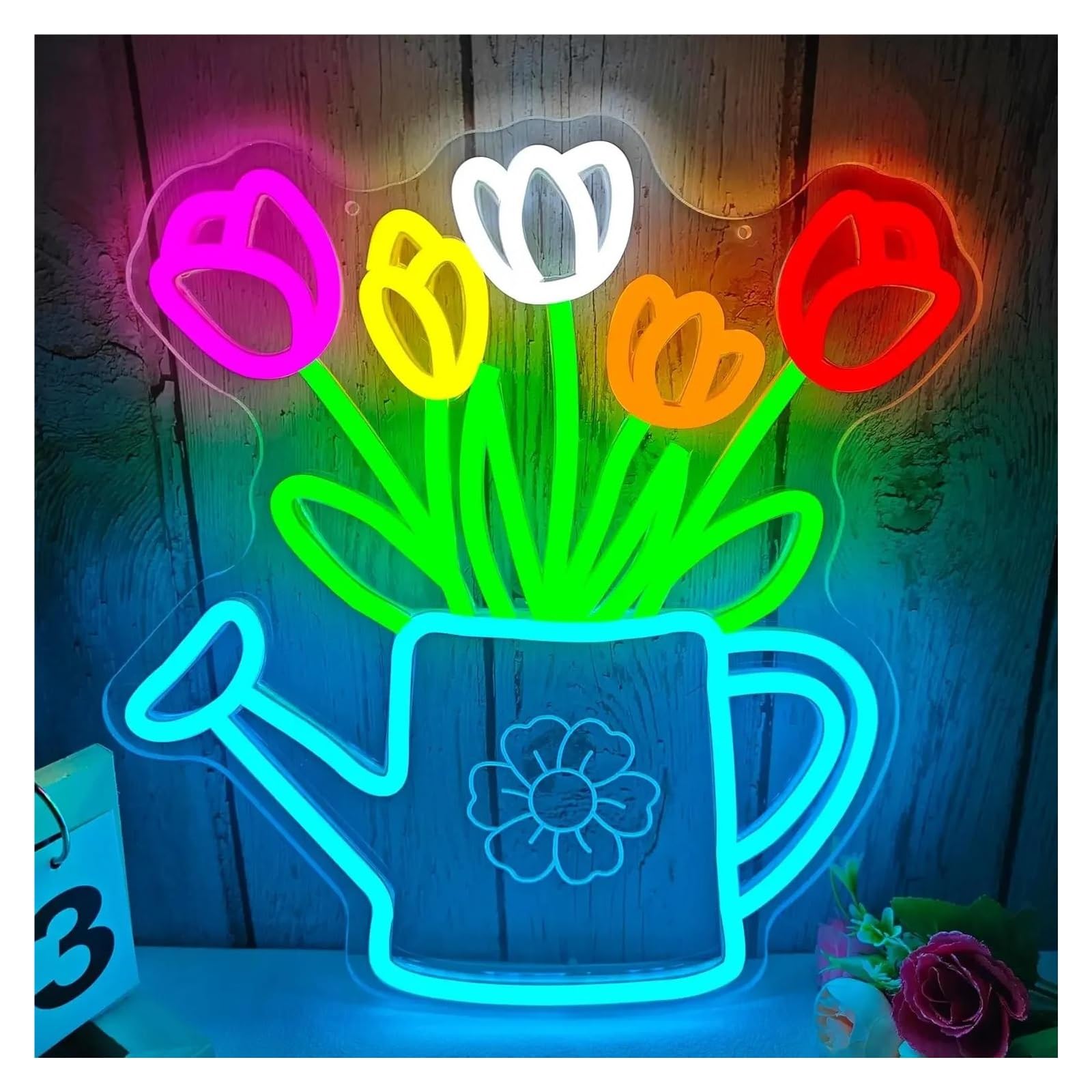 RONGCH Hanging Art Signs ﻿ Tulips Neon Sign Aesthetic Wall Mount Indoor Decor for Bedroom Bar Party USB Dimmable 32.9x28.5cm