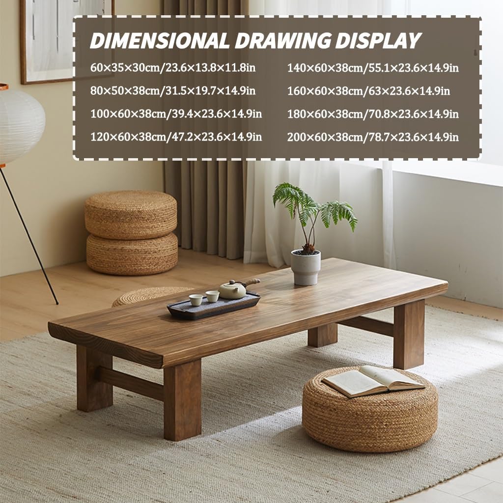 Japanese Floor Table, Vintage Tea Table Low Table,Rectangular Style Tatami Table, or Sitting on The Floor Accent Furniture(A,80x50x38cm)