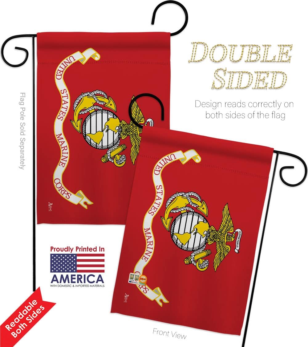 Marine Corps Garden Flag Set Wall Holder Armed Forces USMC Semper Fi United State American Military Veteran Retire Official Small Decorative Gift Yard House Banner Double-Sided Made In USA 13 X 18.5