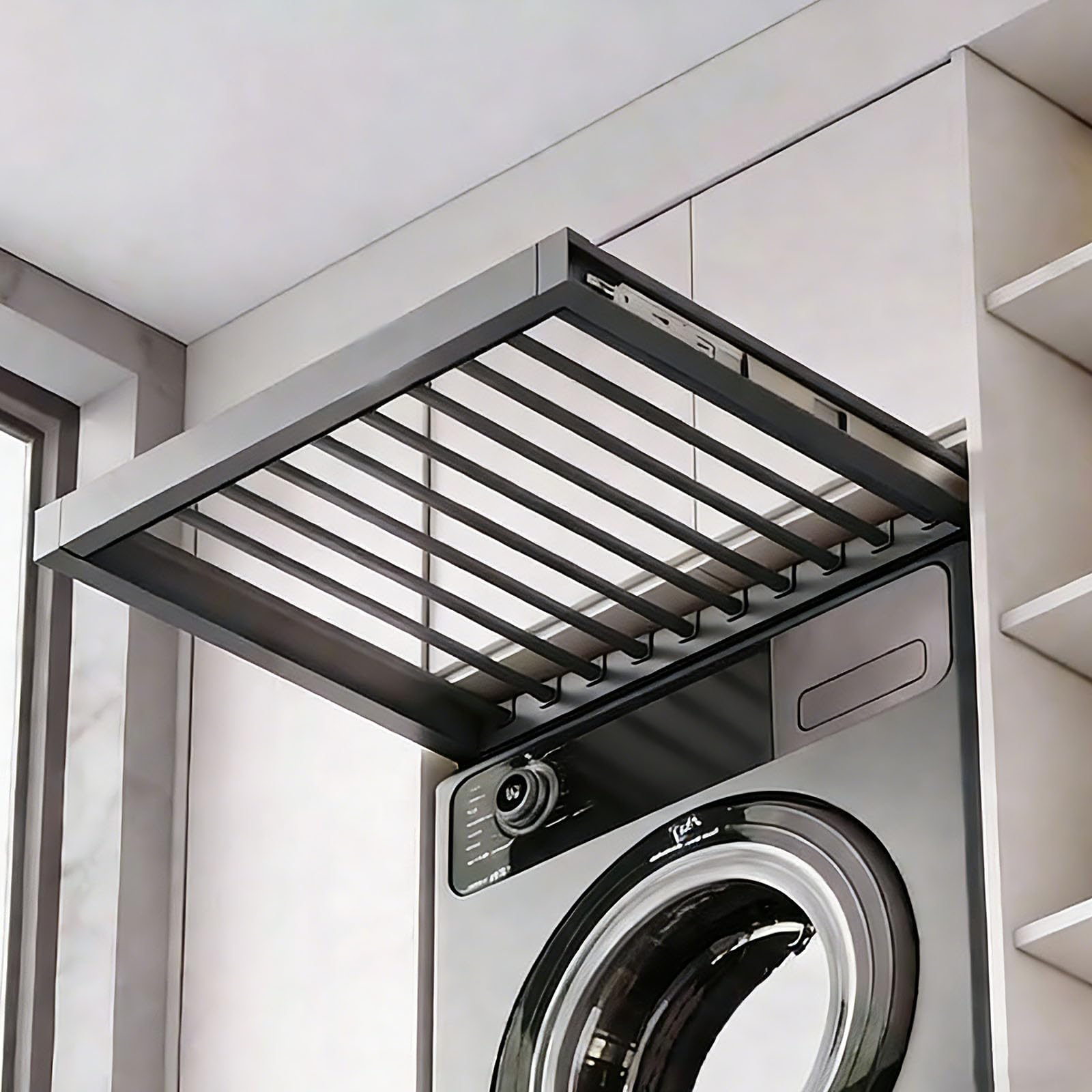 Pull-Out Trouser Rack Above Washing Machine,Extendable Pull-Out Trousers Rack,Adjustable Width,Hidden Aluminum Alloy Drying Racks,for Bedroo(Size:W: 66-71cm(25.98-27.95 in),Color:D: 49cm (19.29in))