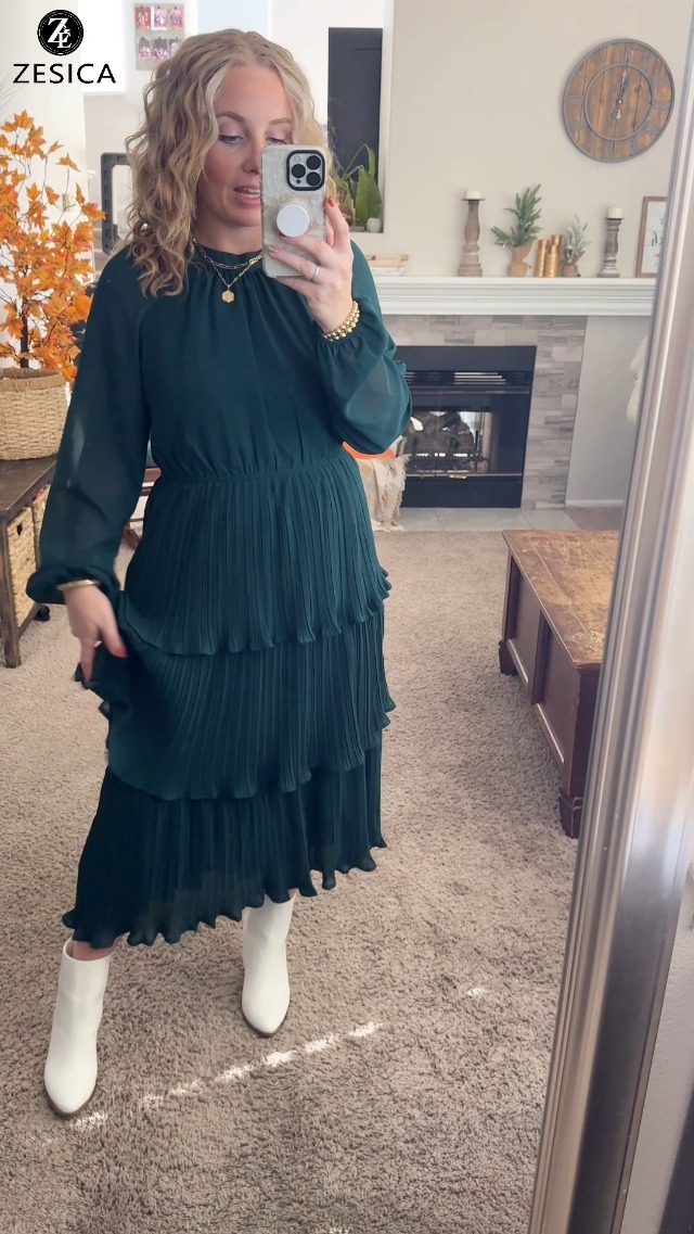 ZESICA Women's 2025 Long Sleeve Crew Neck Ruffle Tiered Layered