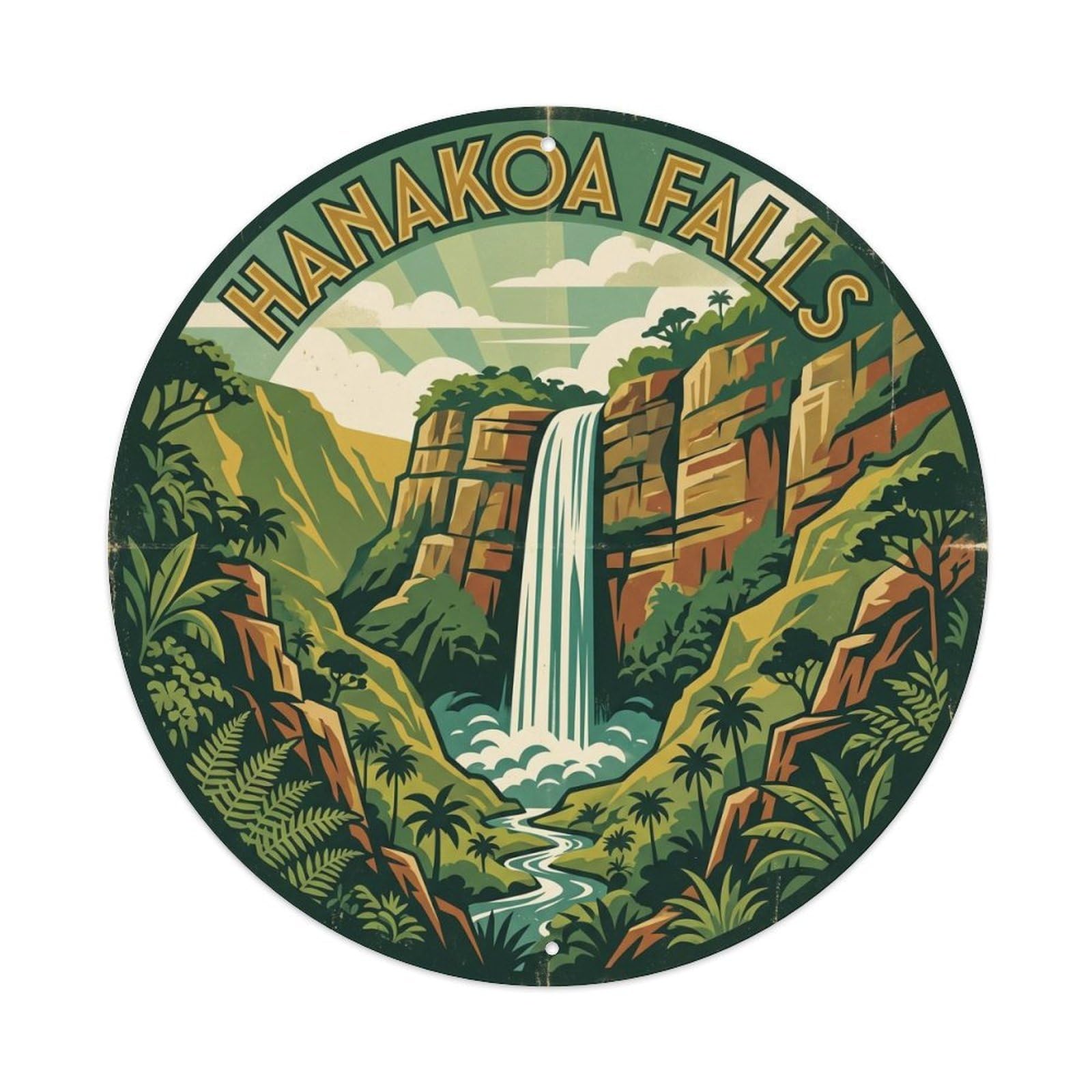 Hanakoa Falls Hawaii Nature Pacific Waterfall Metal Tin Sign