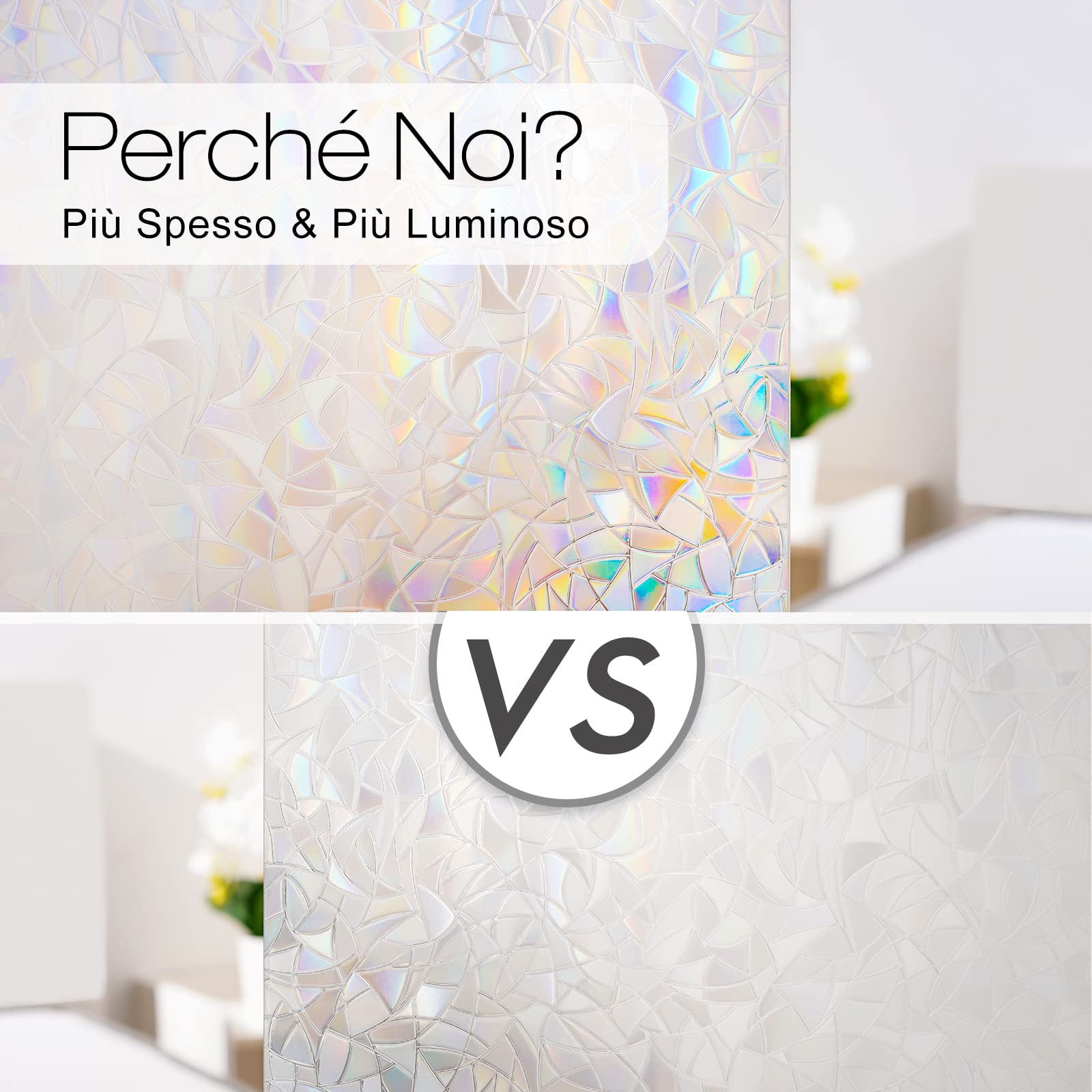 rabbitgoo Pellicola per Vetri Finestre 44.5x200cm, Pellicola Privacy Finestre 3D Arcobaleno Geometrica Decorativa Autoadesiva, Anti-UV e Controllo del Calore per Casa, Cucina e Ufficio