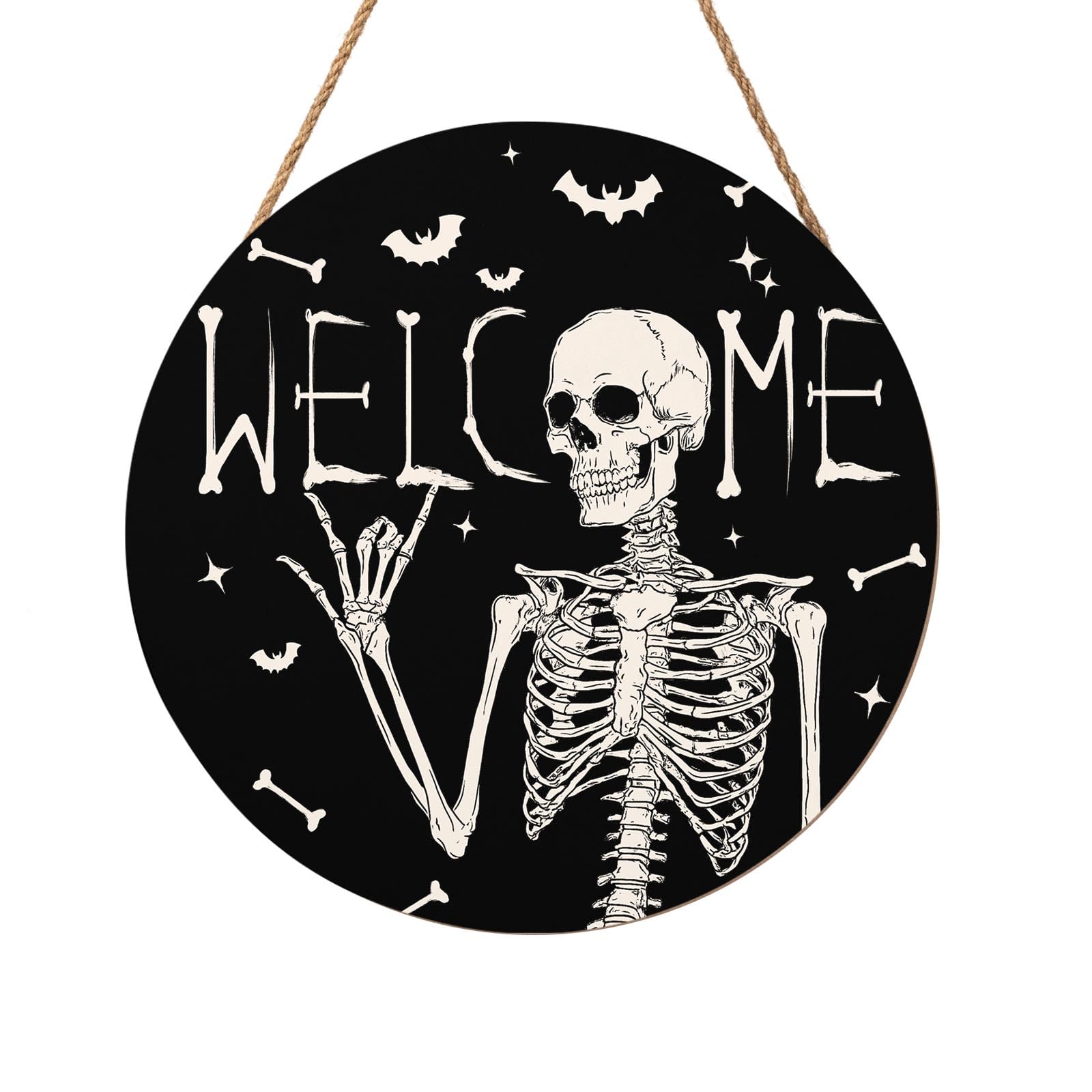 Halloween Skull Welcome Door Sign 12x12 Inch Halloween Wreaths for Front Door Spooky Skeleton Welcome Sign Rustic Wooden Holiday Decor for Front Porch Window Wall Farmhouse Indoor Outdoor