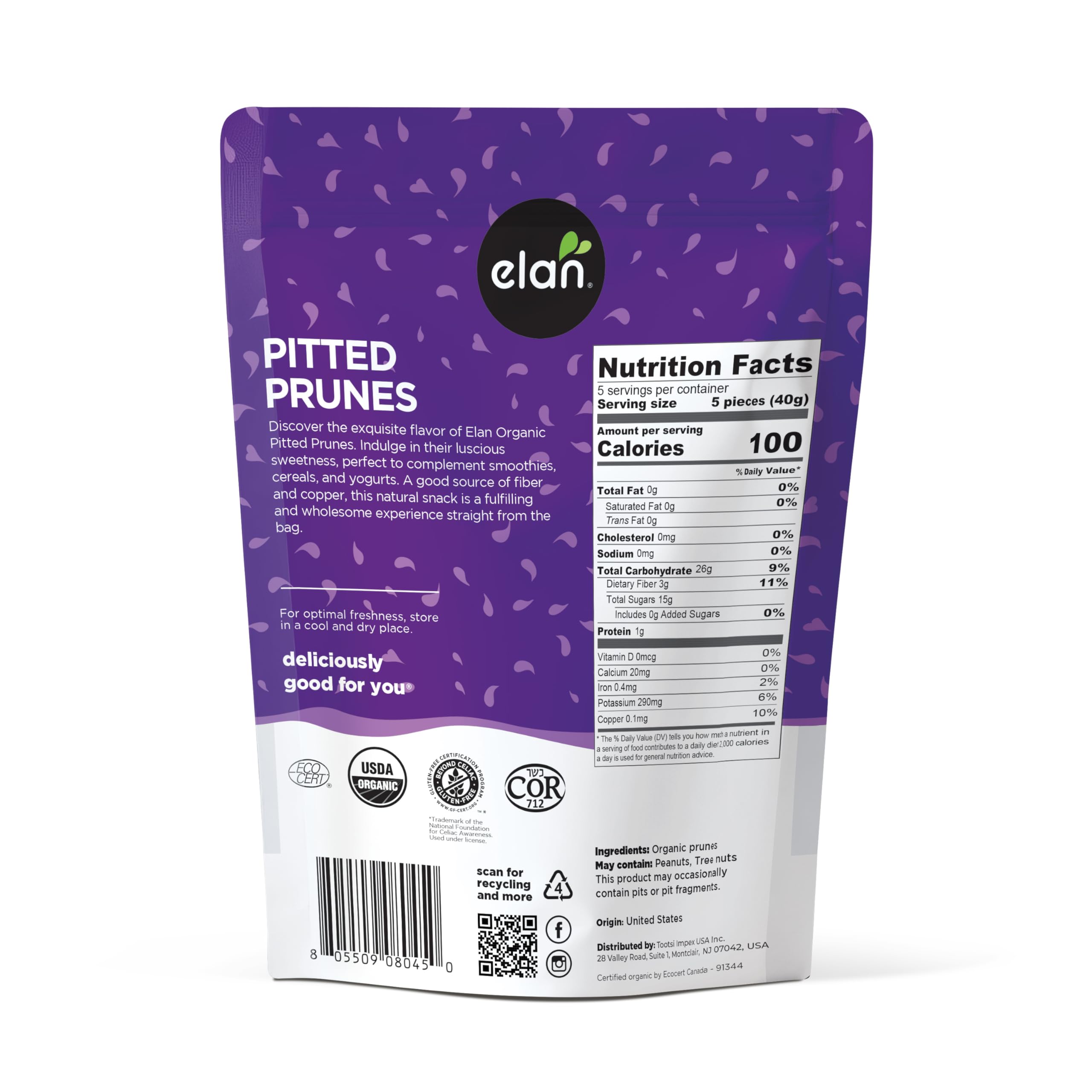 Elan Organic Pitted Prunes 7 9 oz Natural Dried Fruit No Sugar Added Sulphite-free Non-GMO Vegan Gluten-Free Kosher — view 2