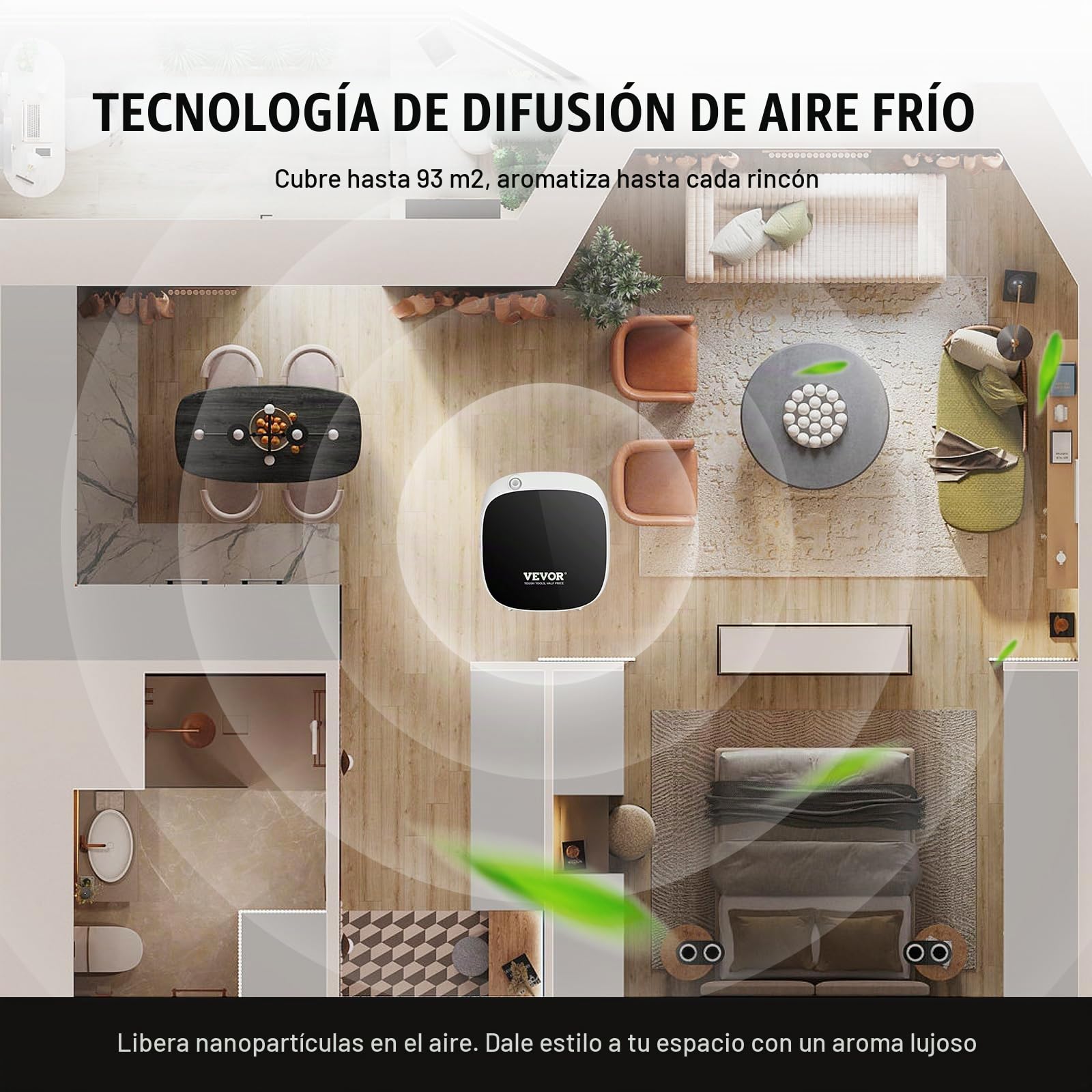 VEVOR Máquina de Aire aromático para el hogar, difusor Inteligente de aceites Esenciales de 100 ml con tecnología de Aire frío, difusor de Aire sin Agua con USB y Funciona con Pilas
