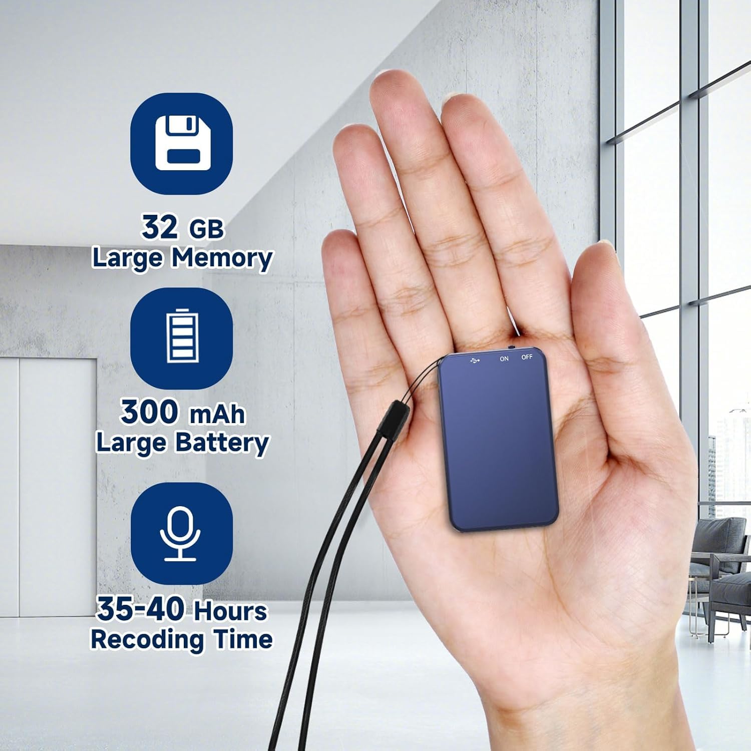 Mini registratore vocale, Vormooi V15-LuckyBlue-32 GB, registrazione chiara