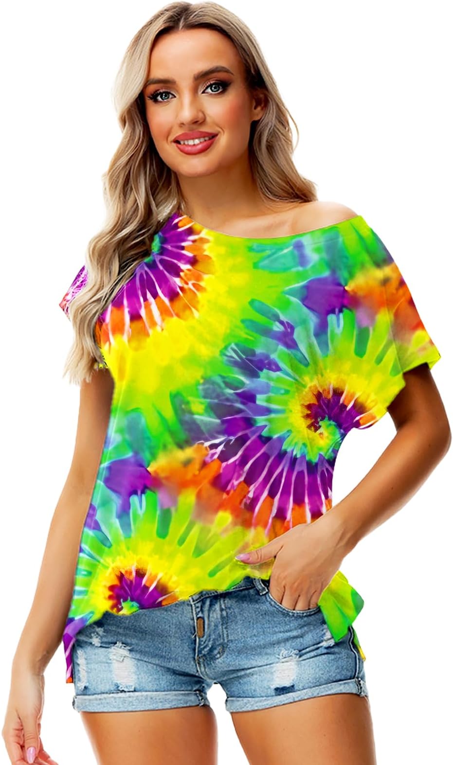 DeeroseWomen Valentine's Day T-Shirt Mardi Gras Short Sleeve Tie Dye Summer Tops