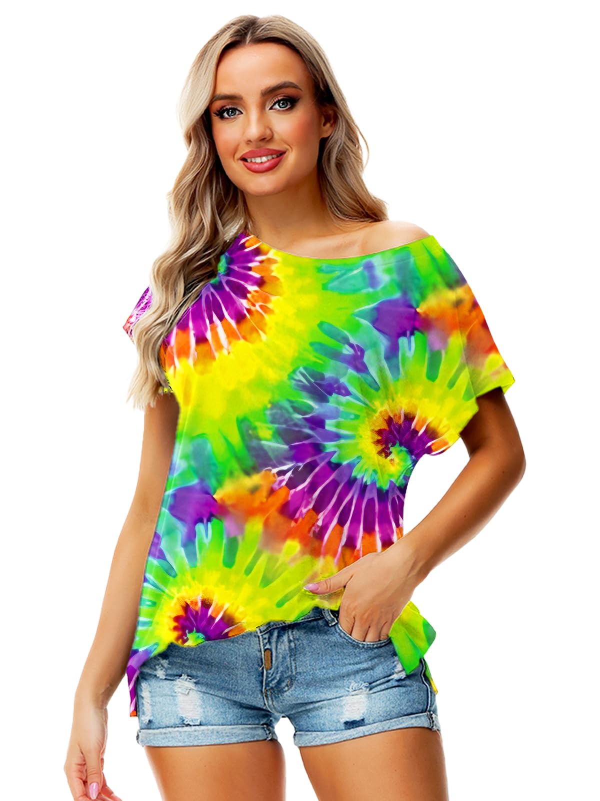 DeeroseWomen Valentine's Day T-Shirt Mardi Gras Short Sleeve Tie Dye Summer Tops