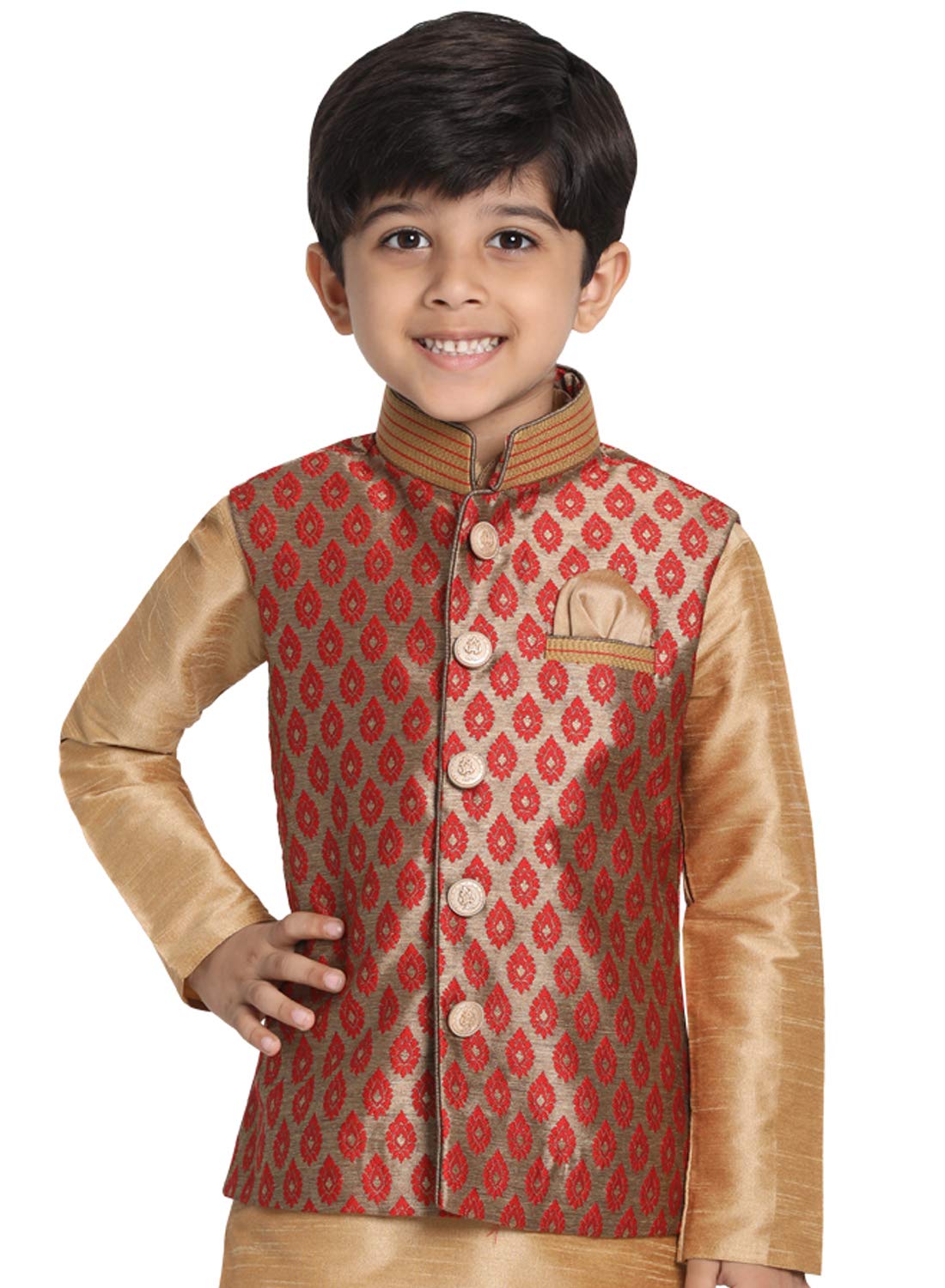 Jbn Creation Boys' Maroon And Gold Silk Blend Nehru Jacket (Vasbj025Ma, For 3-4 Years)