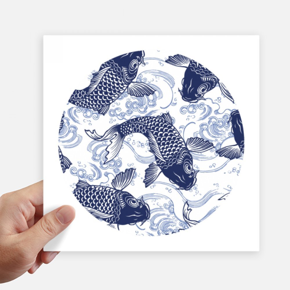 Autocollant carpe japonaise vague bleue 20cm 4pcs pour mur ordinateur et moto