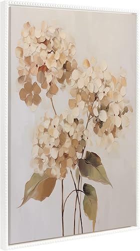 Kate and Laurel Sylvie - Lienzo enmarcado vintage de hortensias suaves con cuentas por The Creative Bunch Studio, 23 x 33 pulgadas, blanco, delicado