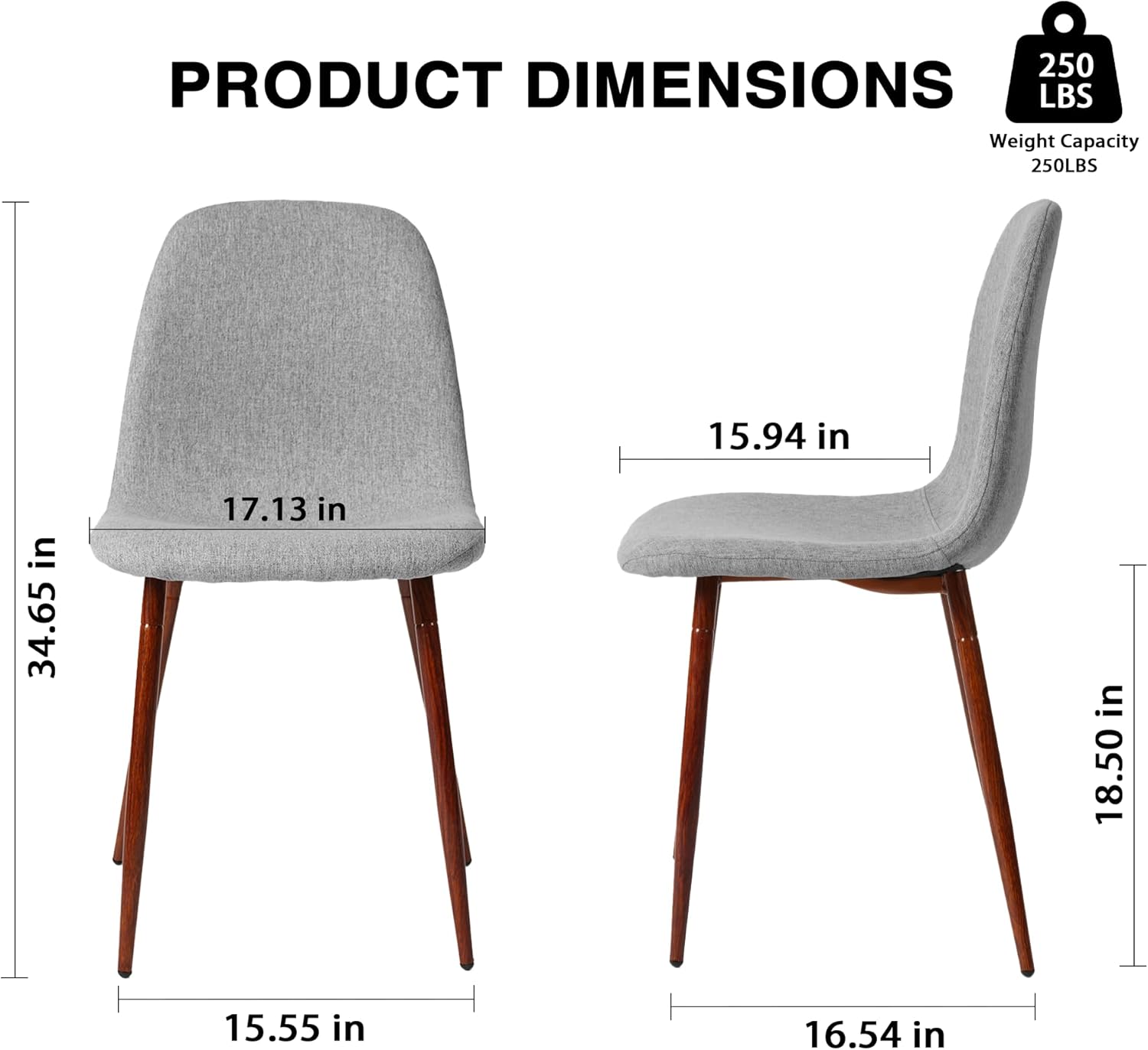 CangLong Grey Dining Chairs Set of 4, Modern Upholstered Side Chairs Armless Accent Chairs with Fabric Cushion Seat Back & Metal Legs for Kitchen Dining Room