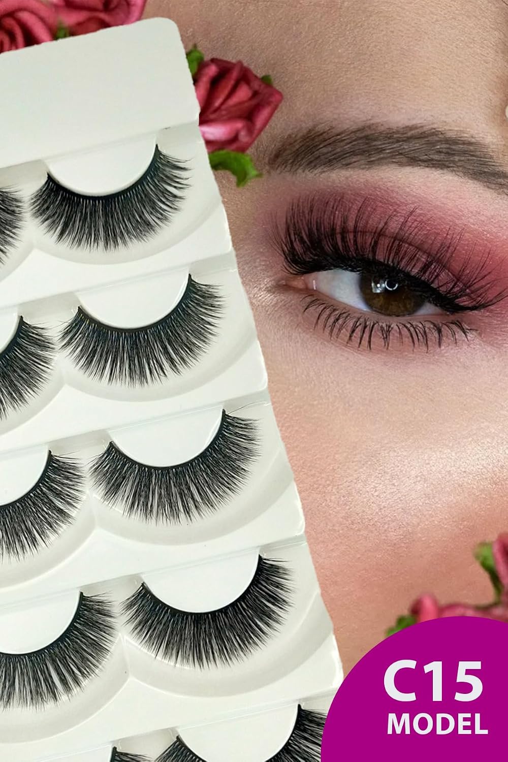 ruby face Doğal Görünümlü İpek Bütün 5li Takma Kirpik Seti- 5 Çift Gerçek Takma Kirpik- Model: C15