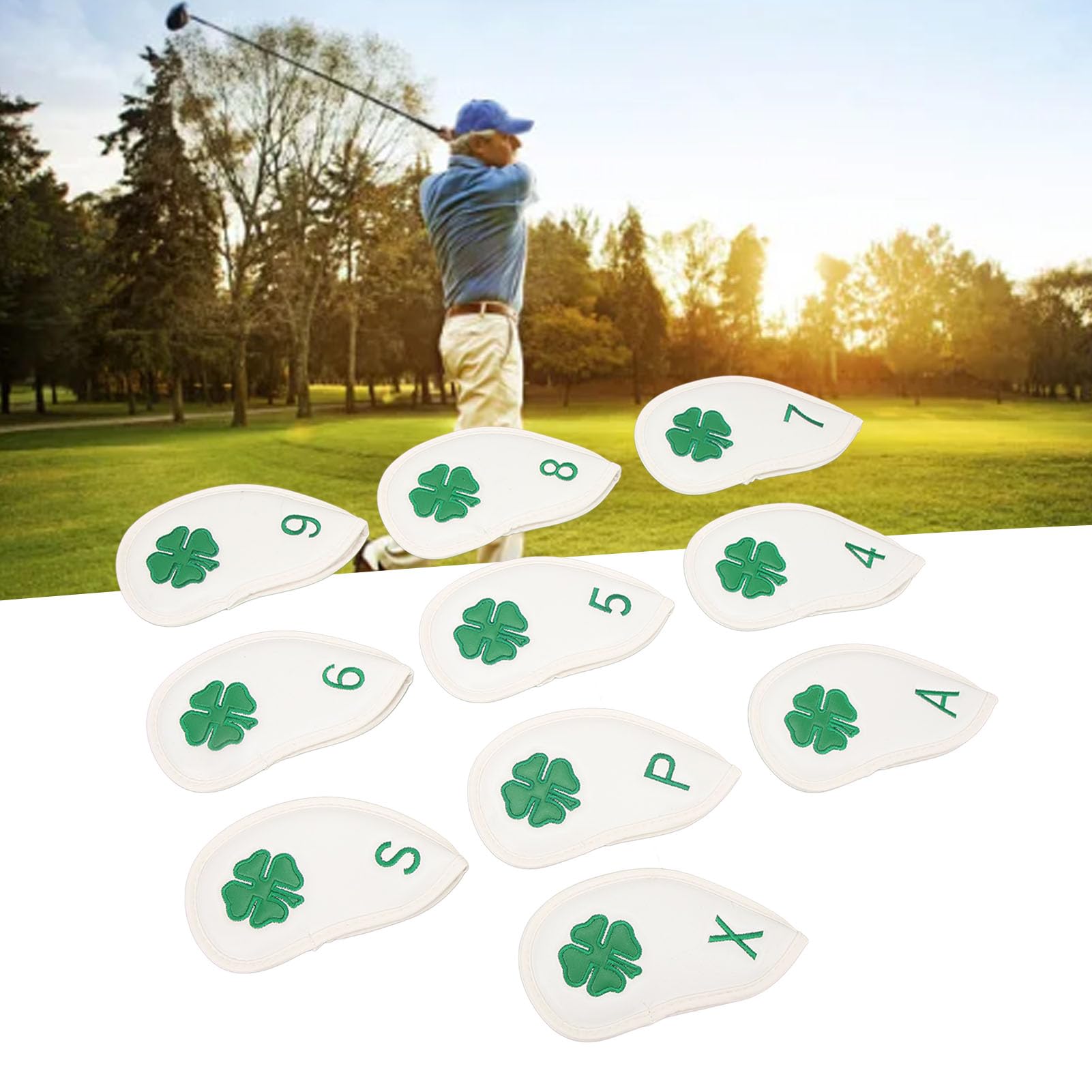 Coperture per Mazze da Golf, 10 Pezzi Coperture per Ferri da Golf Modello Quadrifoglio PU Set di Coperture per Ferri da Golf Delicate Impermeabili per la Maggior Parte delle