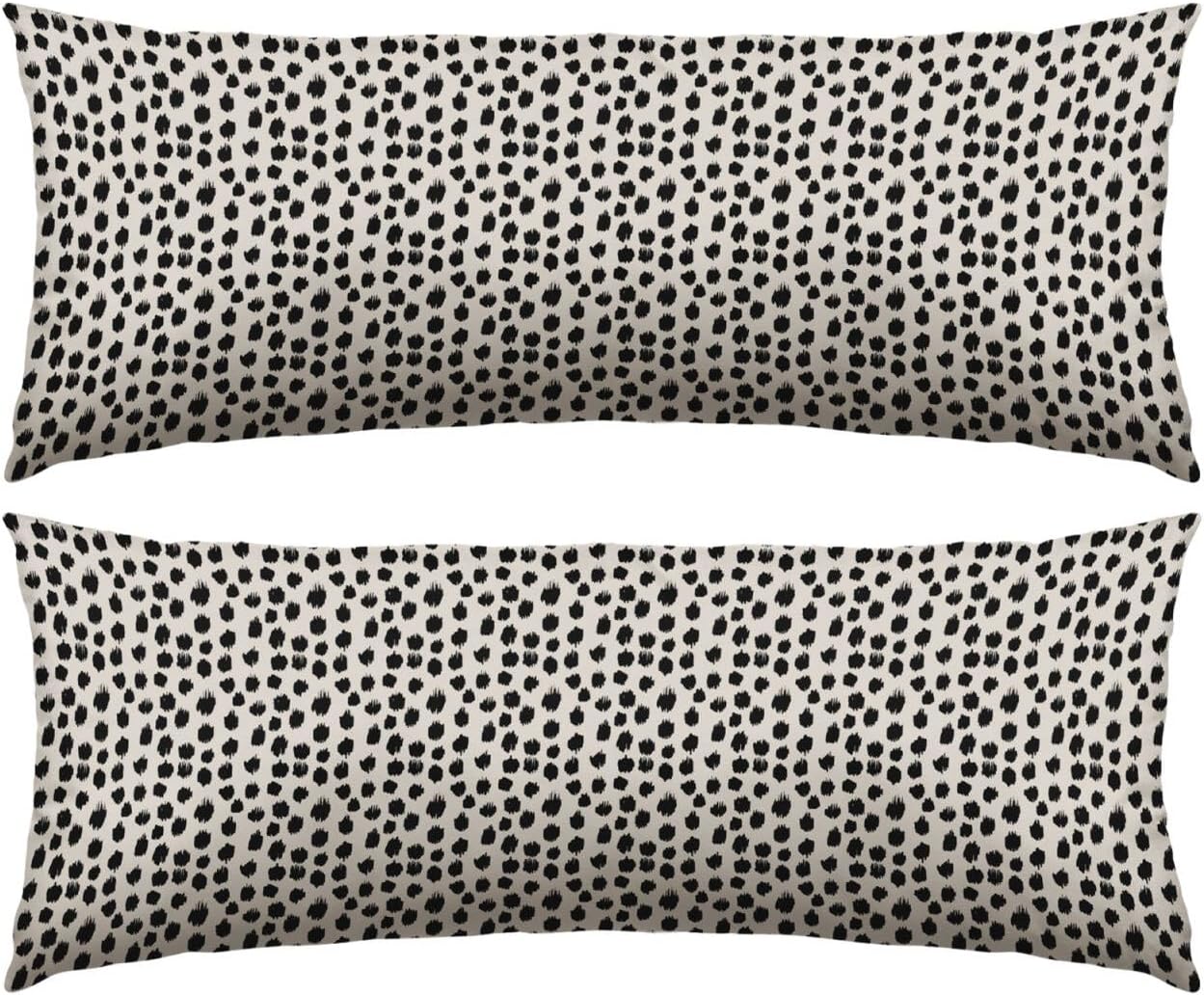 Polka Dot Pillow Cover 14x36 Set of 2, Black Cream White Lumbar Throw Pillow Boho Design Brush Strokes Long Decorative Outdoor Pillowcase Rectangle Cushion Case Decor for Home Sofa Couch Bed