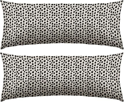 Polka Dot Pillow Cover 14x36 Set of 2, Black Cream White Lumbar Throw Pillow Boho Design Brush Strokes Long Decorative Outdoor Pillowcase Rectangle Cushion Case Decor for Home Sofa Couch Bed