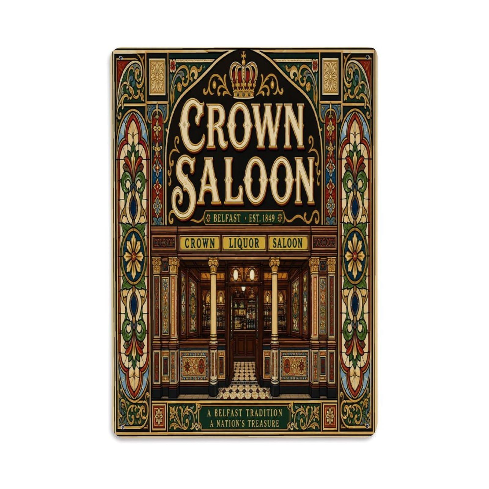 Belfast Victorian Pub Heritage Interior Travel Metal Tin Sign Plaque Wall Decor for Cafe, Man Cave, Club Bar, Office, Home Garden Round Metal Poster 8x12Inch