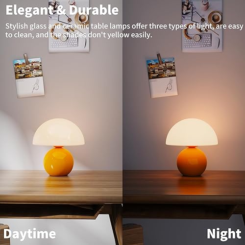 Miniatura 5 de Lámpara de mesa con forma de hongo, bonita lámpara de mesa moderna de mediados de siglo, lámpara de control de botón de 3 colores, lámpara de mesita