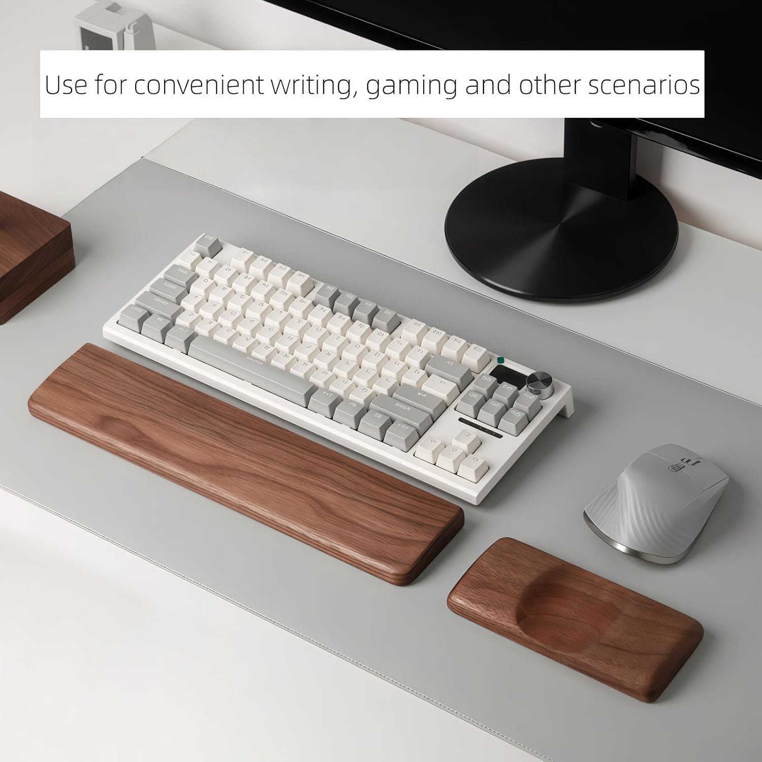 Walnut Wood Keyboard Wrist pad - Ergonomic Design for Wrist Fatigue Relief, Compatible with Most Keyboards & Laptops, Anti-Slip Base for Programmers & Gamers (Walnut Wood, 87 Key)