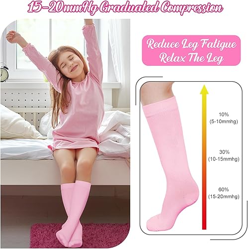 Miniatura 4 de 4 pares de calcetines de compresión para niños, 15-20 mmHg, medias de compresión graduadas para niños