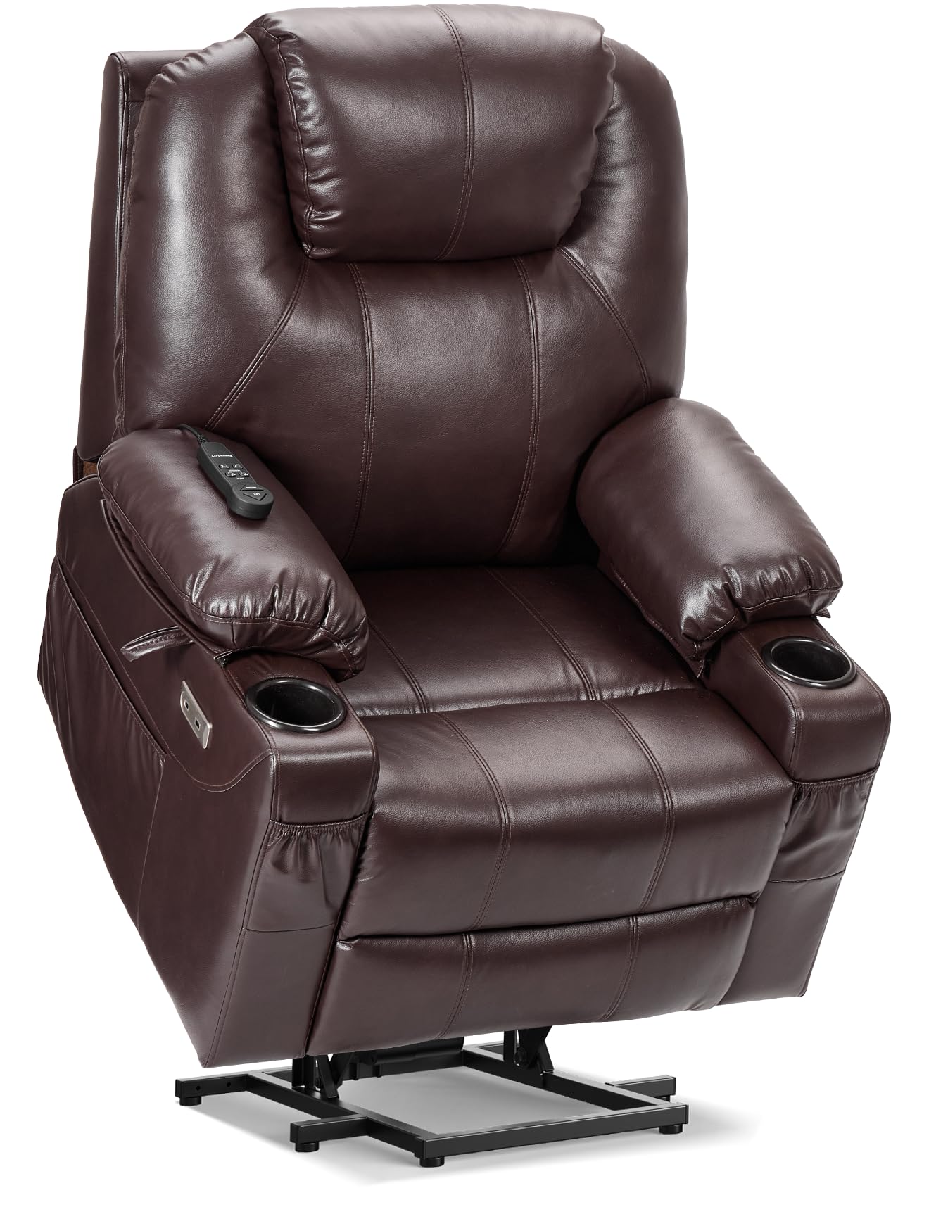 Tami Direct Tami Tami Dual Motor Power Lift Recliner Chair for Elderly with Massage and Heat, Electric Lift Chair for Adults with Extended Footrest, USB A&C, 2 Cup Holders (T6013-Faux Leather, Dark Brown, Medium)