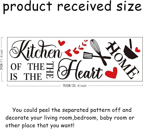 Miniatura 2 de SUPERDANT Calcomanías temáticas de cocina La cocina es el corazón del hogar, calcomanías de pared en forma de corazón, calcomanías de decoración de