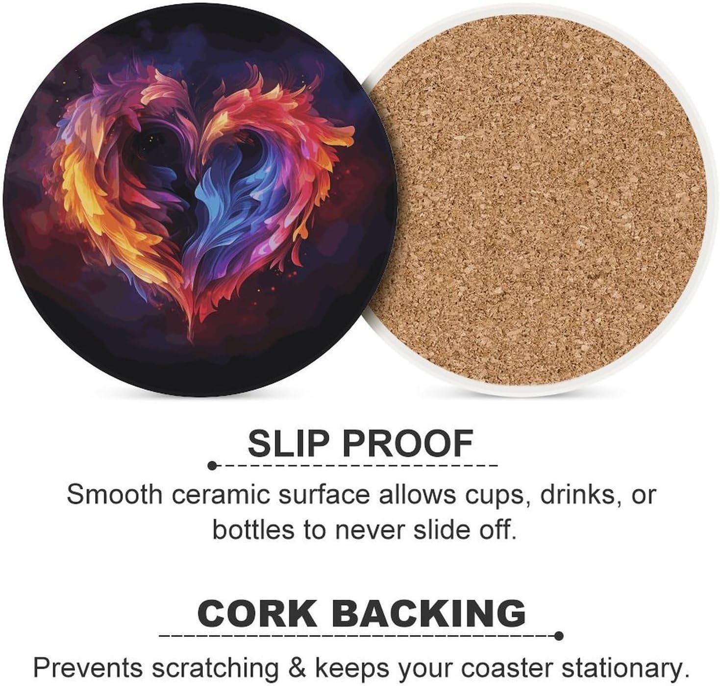 Rainbow Heart Coasters Round Coasters Set Ceramic Stone Coaster with Cork Base Coffee Cup Beverage Cup Mat Cute Funny Table Drinks Coaster for Mugs and Cups Office Kitchen