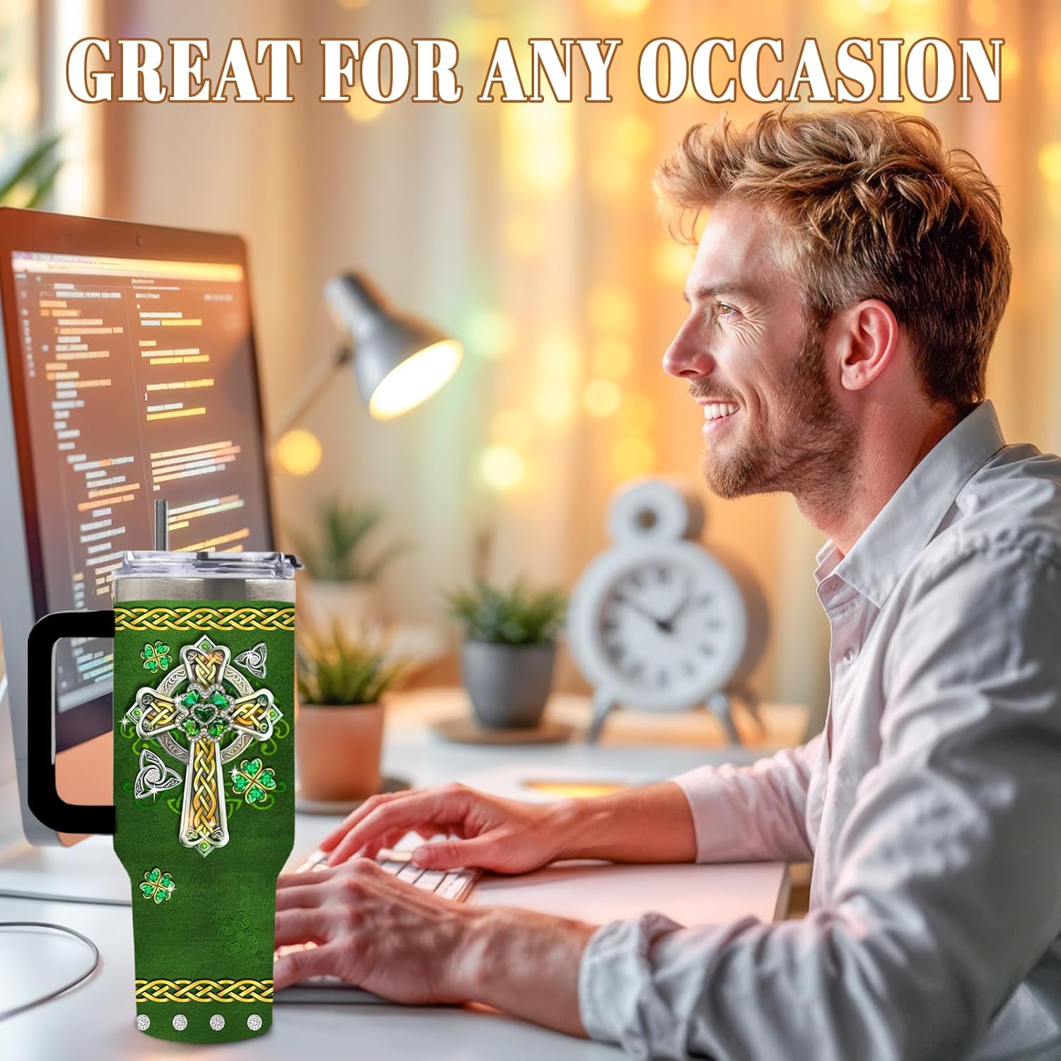 DUUV Funny Irish Gifts for Women Men, In My Veins Flows the Blood of Irish Rebels St Patricks Day 40 Oz Tumbler, Christmas Thanksgiving Birthday Gifts for Irish Men Husband Dad Family, 1PCS - Image 7