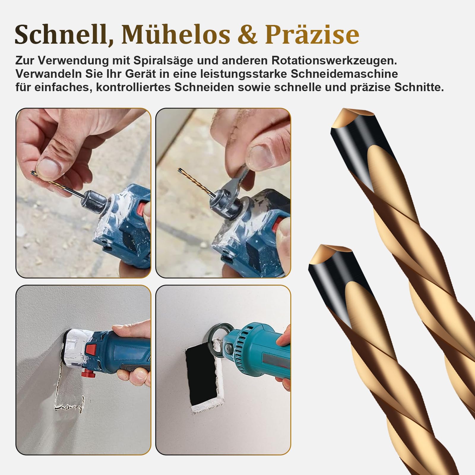 1/8" 50 piezas de M2 Brocas de corte en seco, con punta guía, fresado para paneles de yeso, para uso con sierra en espiral