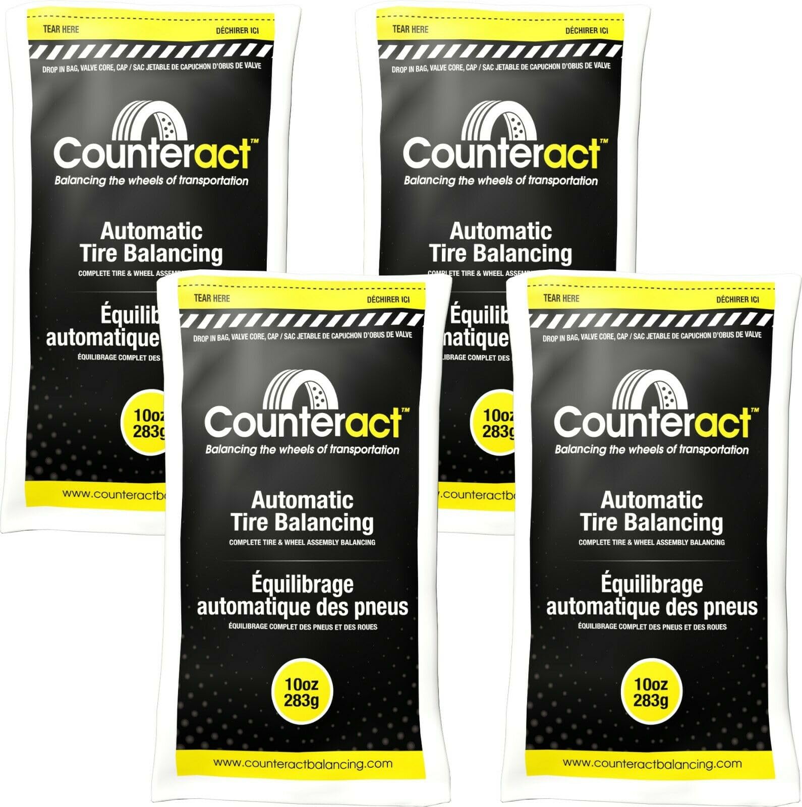 Counteract Cuentas de Equilibrio de neumáticos de Fuerza centrífuga -B4 de 283.5 g, vehículos Todoterreno, neumáticos Ligeros para Camiones, (4) Bolsas de Cuentas de Equilibrio de 10 onzas, (4) Tapas
