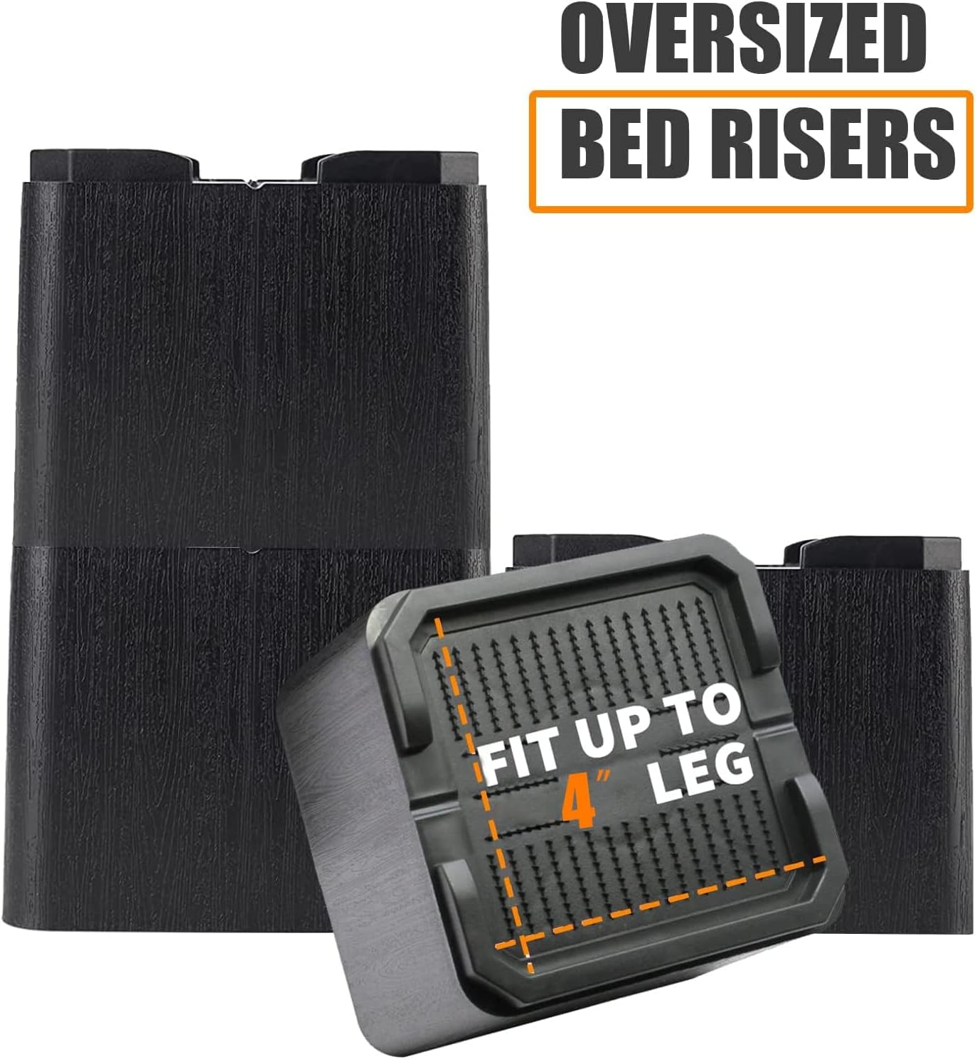 Bed Risers Oversized 8 Pack, 4 Inch Heavy Duty Furniture Risers Support Up to 6000lbs, Adjustable 8 Inch Bed Raising Blocks Couch Risers for College Dorm Rooms, Tables, Desks
