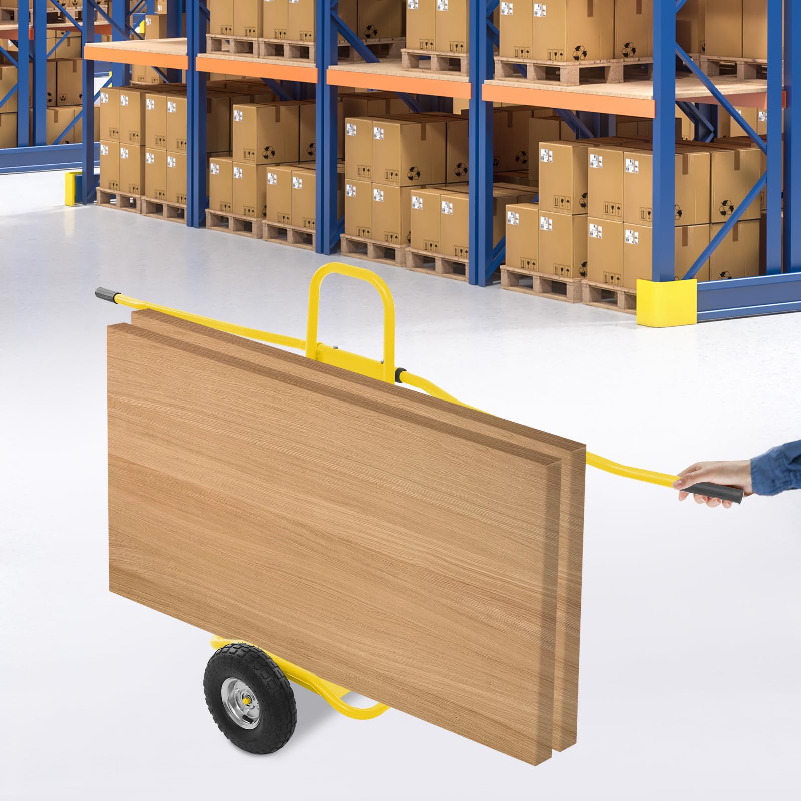 Plattenwagen Transportwagen, bis 220 Kg, mit 2 Vollgummi Rädern, Plattformwagen zum Transport von Trockenbauwänden, Glasplatten, Gipskartonplatten, Holz (Gelb)