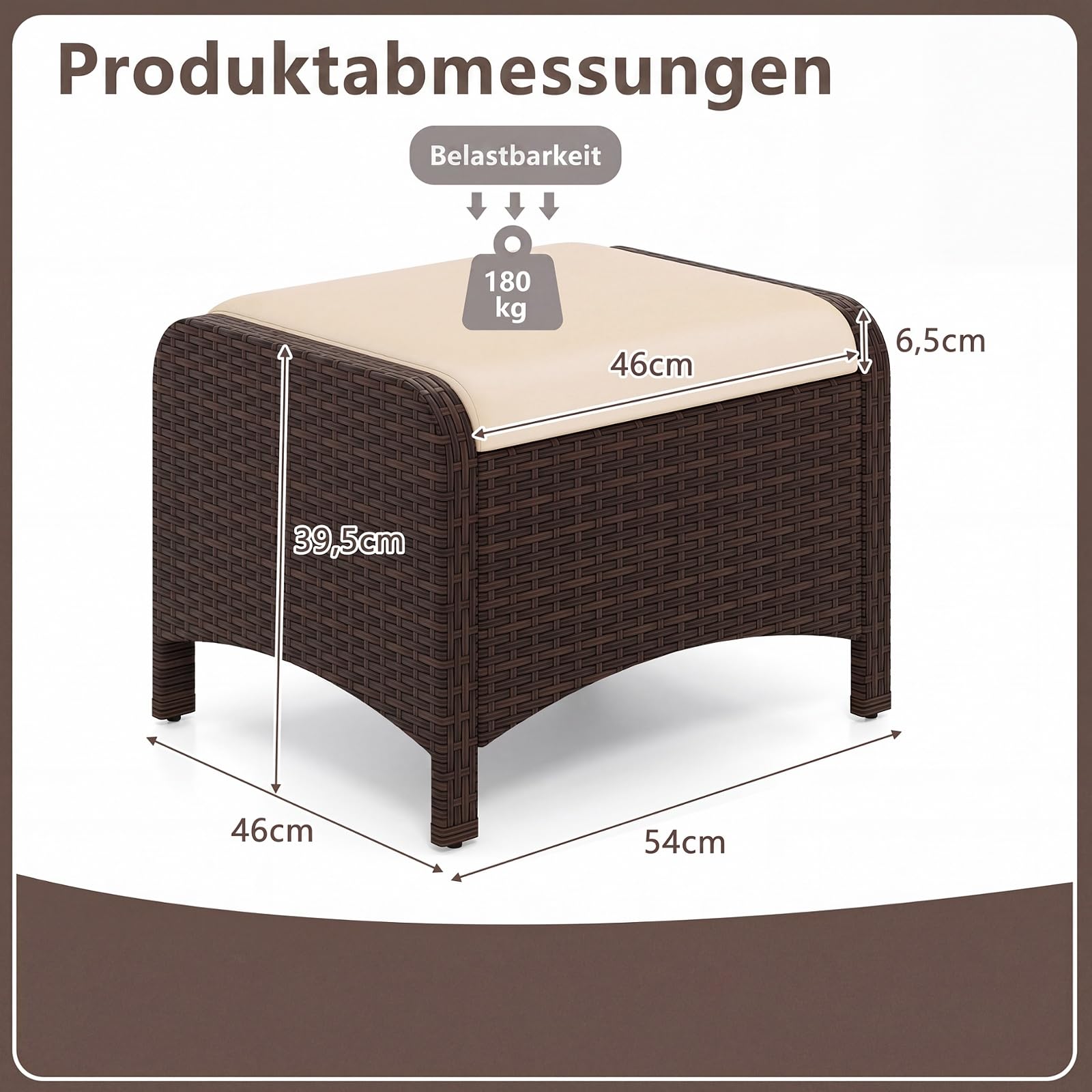 COSTWAY 2er Set Fußhocker Rattan, Sitzhocker mit abnehmbarem Kissen, Rattanhocker wetterfest, Gartenhocker für Garten, Balkon, Terrasse (Beige)