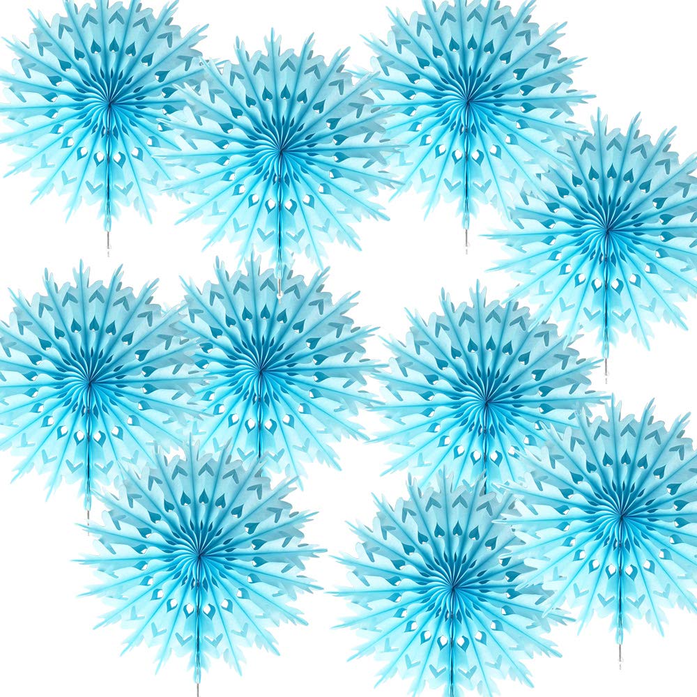 Time to Sparkle 12"(30cm)-10pcs Hanging Fans Tissue Paper Fan Paper Flowers Baby Shower Birthday Wedding Snowflake Christmas | Fan-light Blue | — image 1
