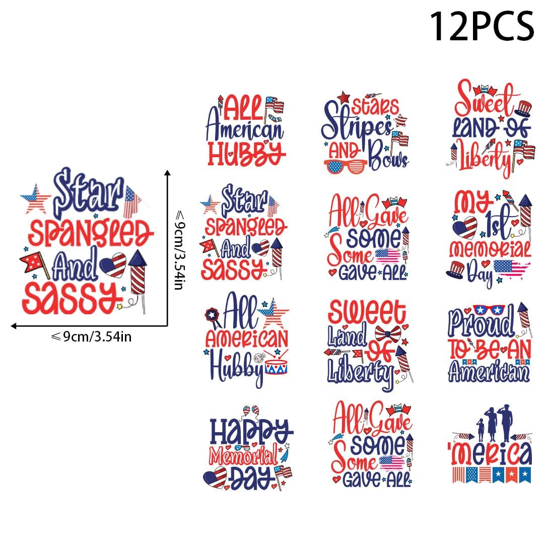 12pcs 4th of July Sublimation Bundle, Memorial Day Heat Transfer Patches, Vinyl Designs Iron on Transfers for T-Shirts, DTF Heat Transfer Stickers for Clothes, for DIY Clothing, Hats and Pillows (P2)