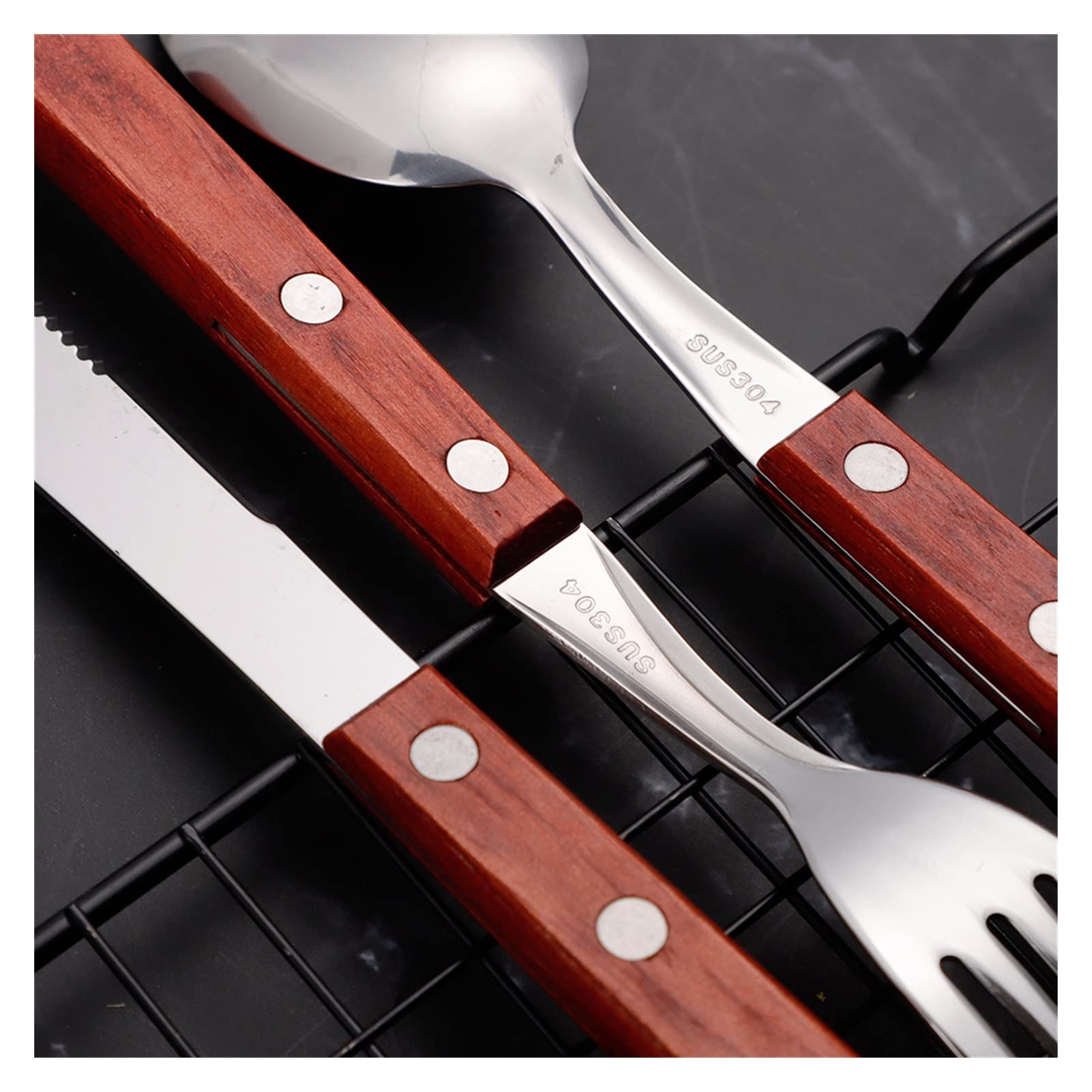 Amazon | 木製カトラリーセットハンドル304ステンレススチールディナー