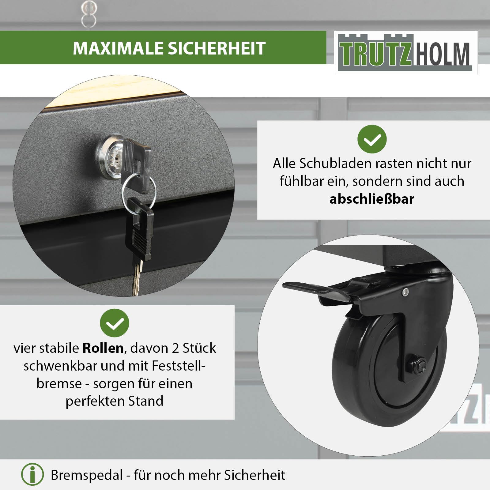 TRUTZHOLM Werkstattwagen Star XL 12 Schubladen unbestück Hartholz-Arbeitsplatte 103 x 112 cm mit Feststellbremsen, abschließbar Werkzeugwagen Anthrazit