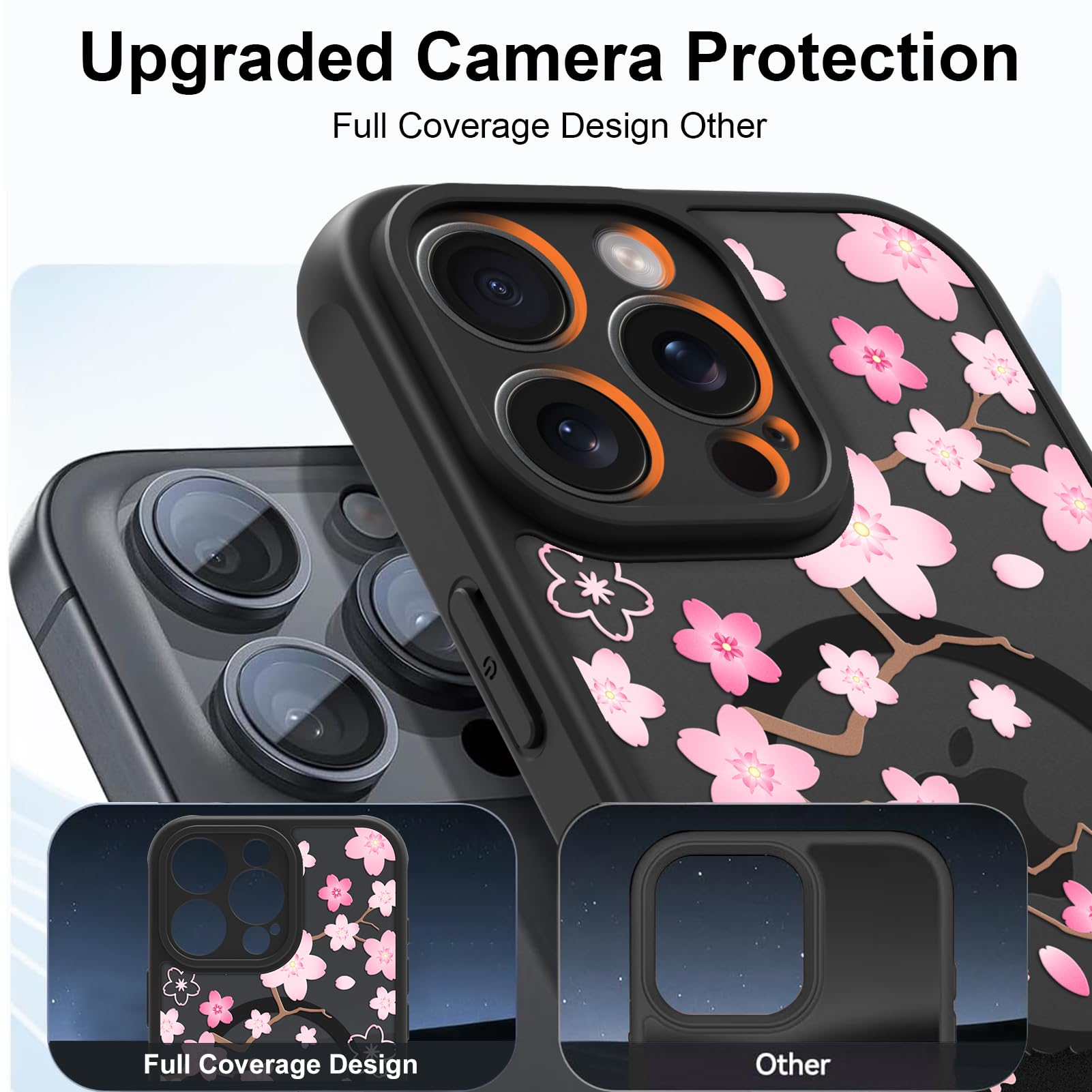 Jefonha Magnet-Hülle Für IPhone 16 Pro – Niedliches Katzen- & Kirschblüten-Design, MagSafe-kompatibel, Matte Oberfläche