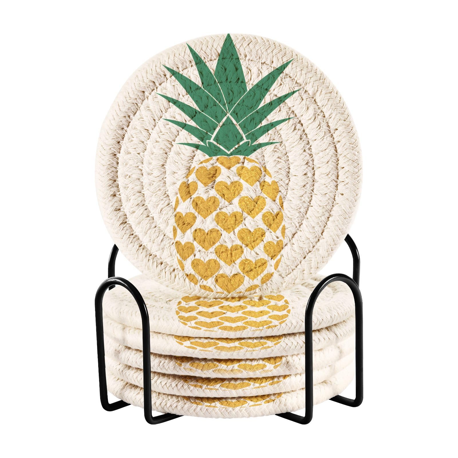 Dessous de verre chic en coton tissé et support ananas doré haut de gamme