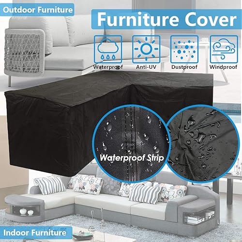 Miniatura 9 de COOSOO Funda de sofá seccional impermeable en forma de V, para exteriores, a prueba de polvo, anti-UV, para césped, jardín, interior, con hebilla