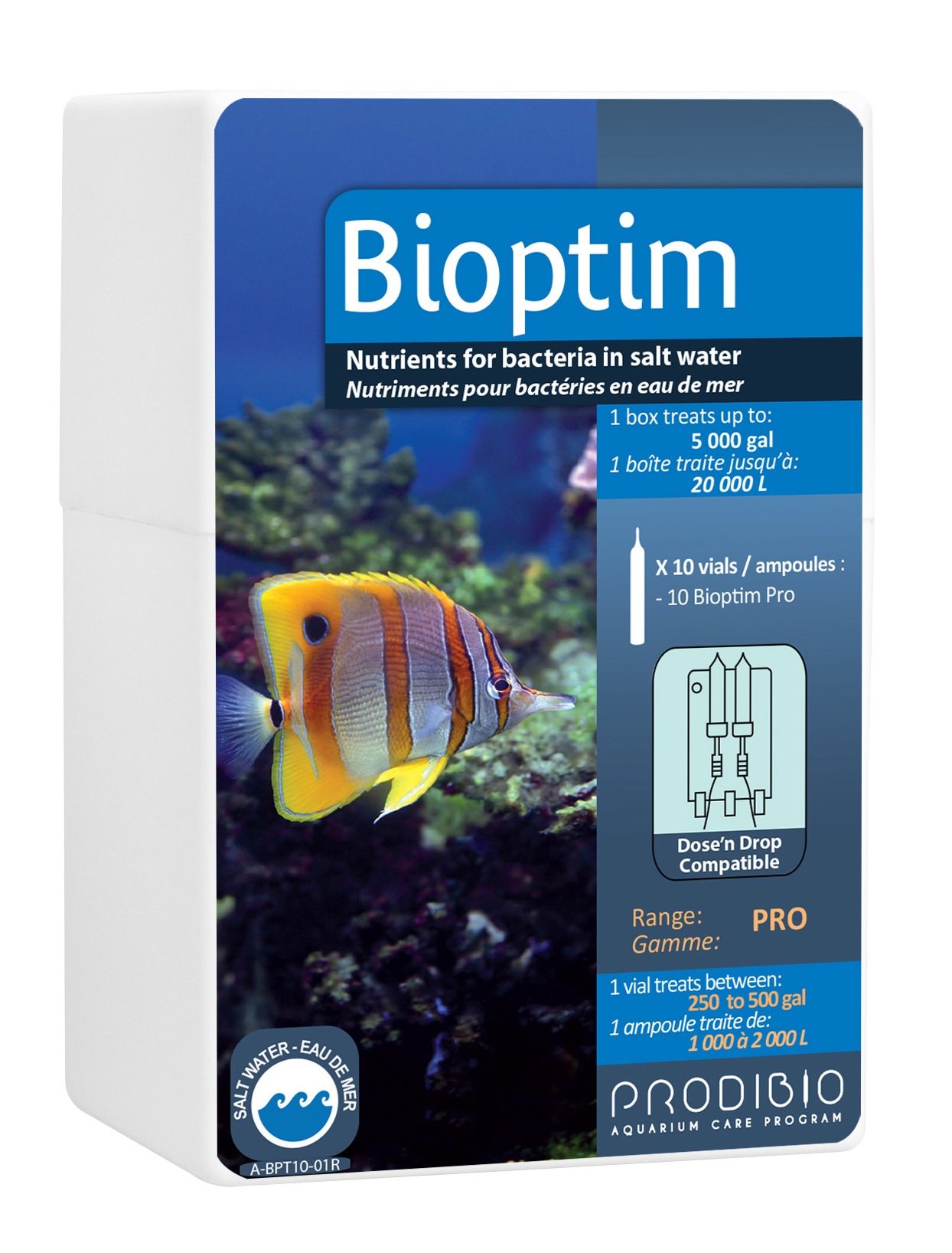 Prodibio Bioptim Pro, Nutrients for Bacteria, Saltwater, 10/10 mL Pro vials, 250 gal and up