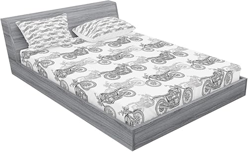 Miniatura 419 de Ambesonne Juego de sábanas bajeras y fundas de almohada con diseño de gato durmiendo en luna creciente, estrellas, sueños nocturnos, juego de ropa