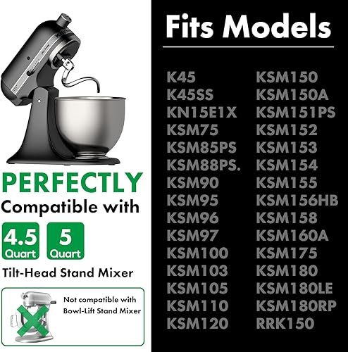 Miniatura 3 de KitchenAid - Gancho de masa en espiral de repuesto para mezcladores de 4.5 a 5 cuartos de galón/accesorios de acero inoxidable 18/8/sin