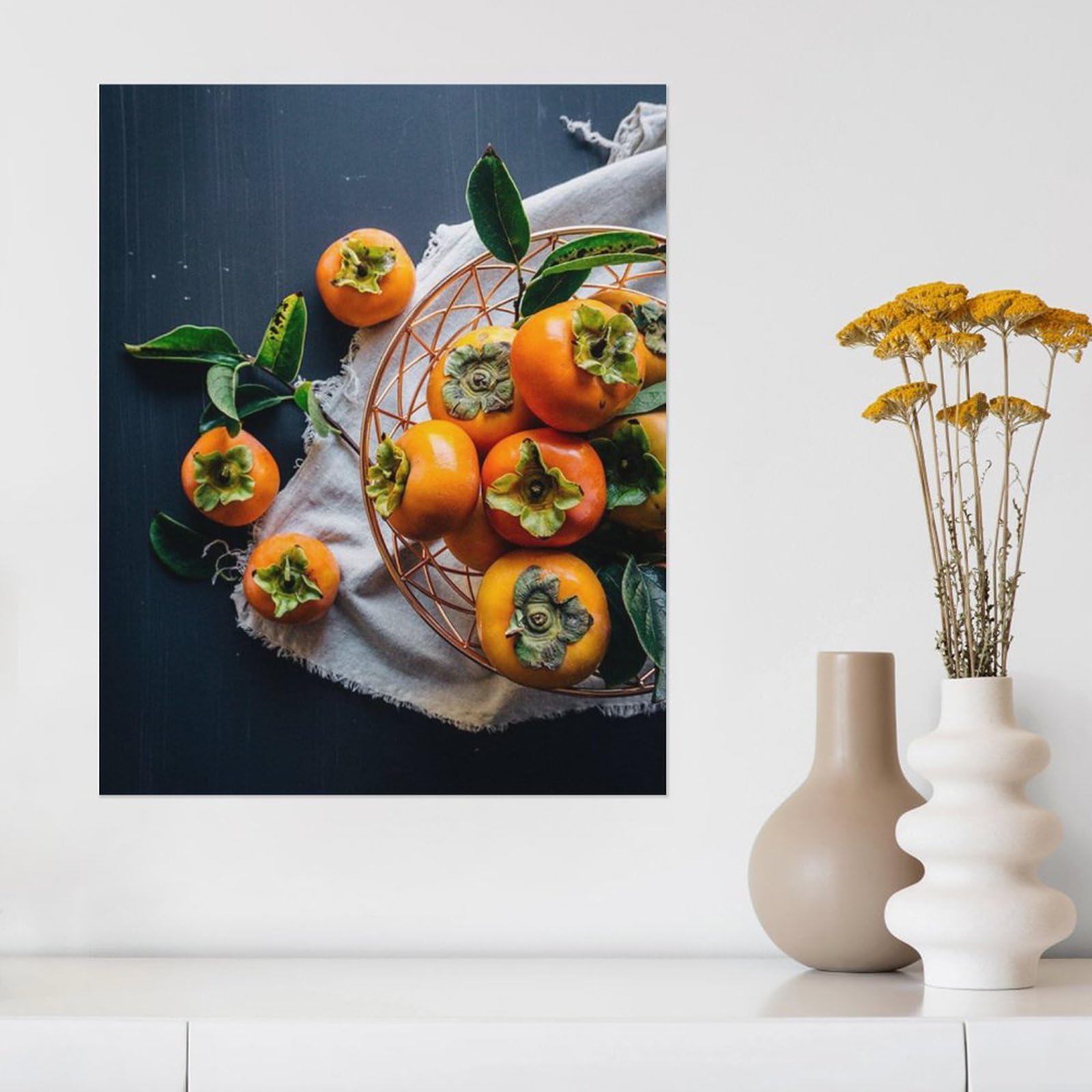 Amazon.co.jp: 絵画 ワイヤー皿に盛られた柿の実インテリア 絵画