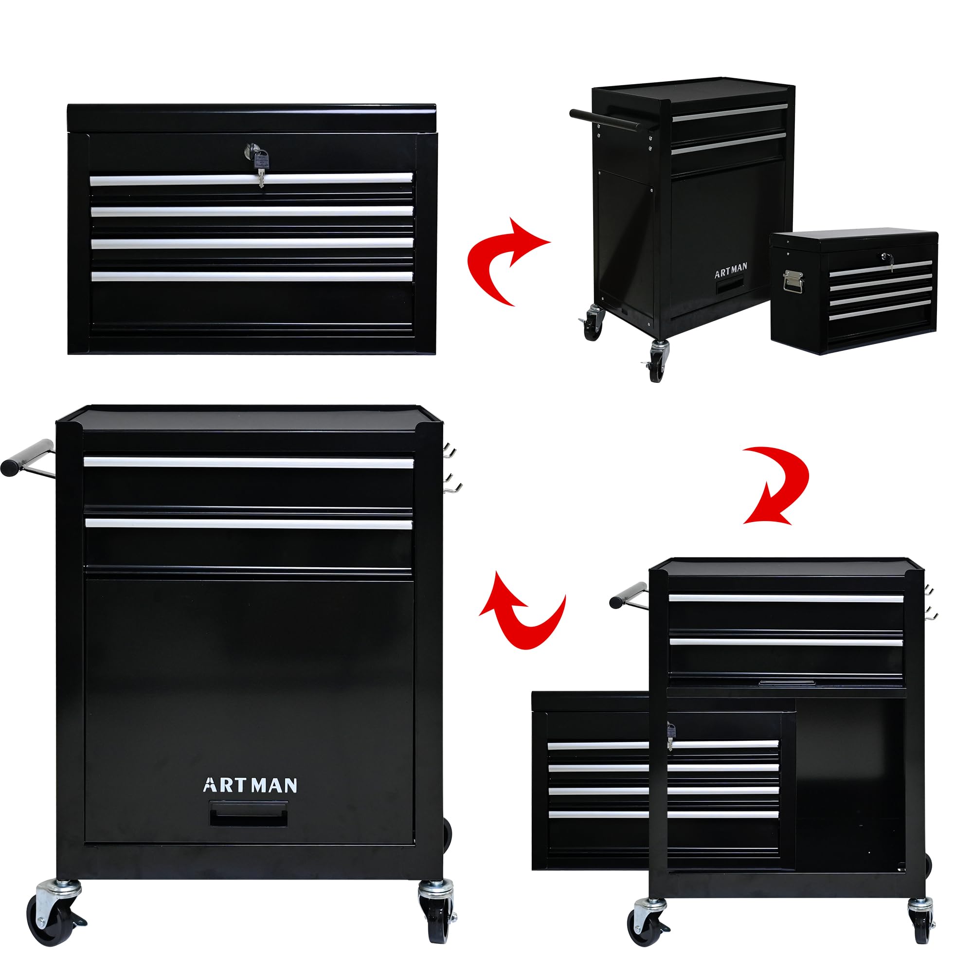 Carrello Porta Attrezzi 6 Cassetti in Acciaio, Alta Capacità con Ruote e Cassetti, Armadietto Mobile per Utensili, Garage Workshop Riparazione, Nero, 52.5 x 33.0 x 109.0 cm