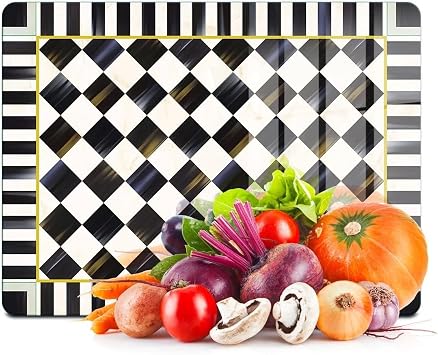 Decovetro Glass Cutting Board and Presentation MacKenzie Black White Checkered 20x30 cm