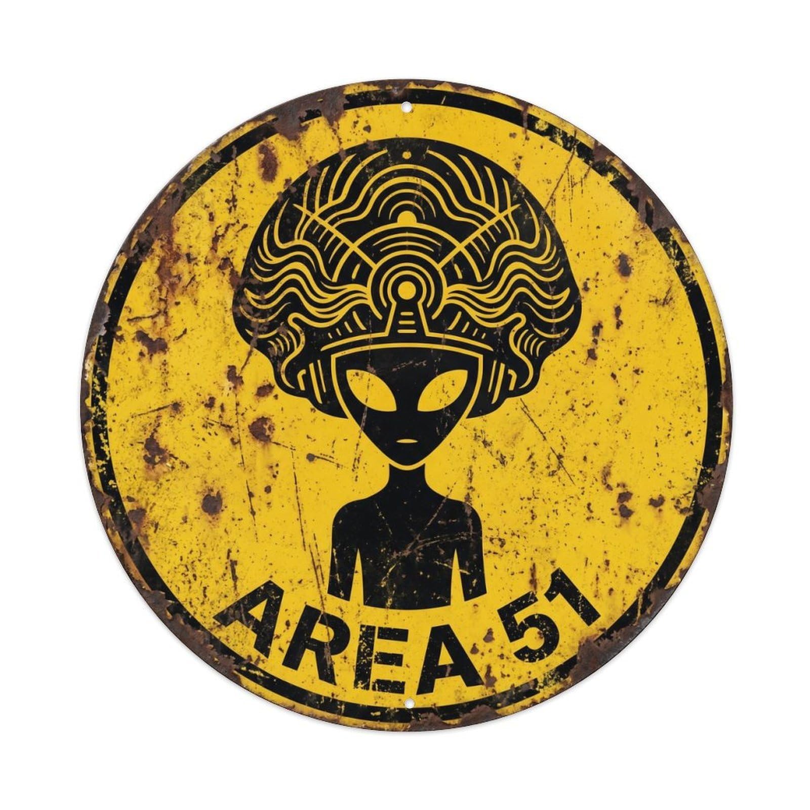 Vintage Alien Area 51 Psychic Amplifier Metal Tin Sign Plaque Wall Decor for Cafe, Club, Garden Round Metal Poster 8x8Inch