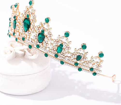 Miniatura 4 de FORSEVEN Tiaras y coronas de cristal para mujer, accesorios para el cabello de corona de princesa para bodas y cumpleaños, diadema de diamantes de