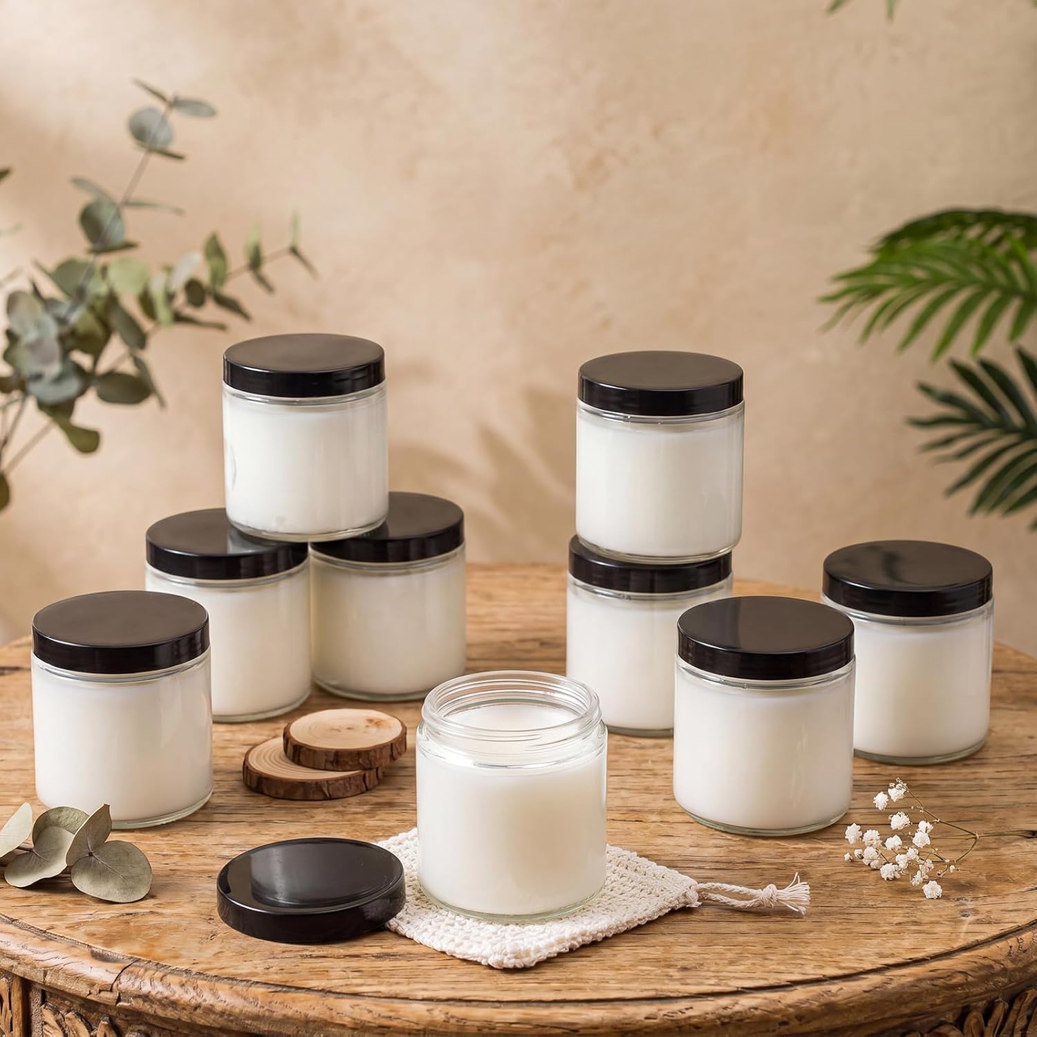 Norme 24 Pieces 16 oz Glass Jars with Lids Empty Storage Containers Leakproof Round Cosmetic Jars for Storing Lotions Powder Ointments Making(Transparent)